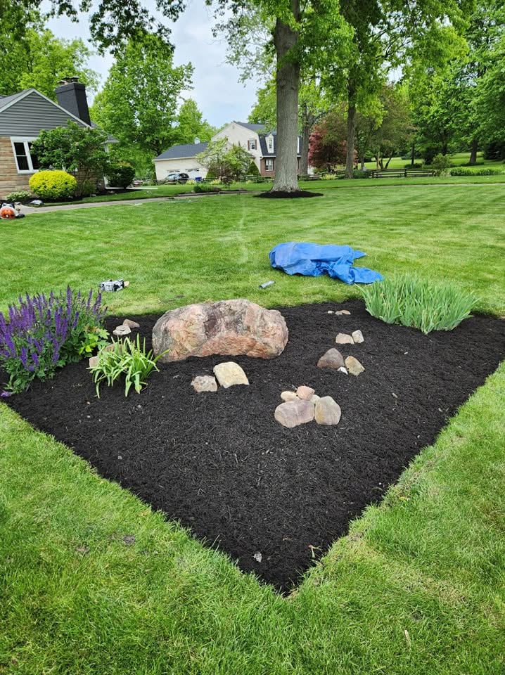 Mulch Bed with Boulder Accent