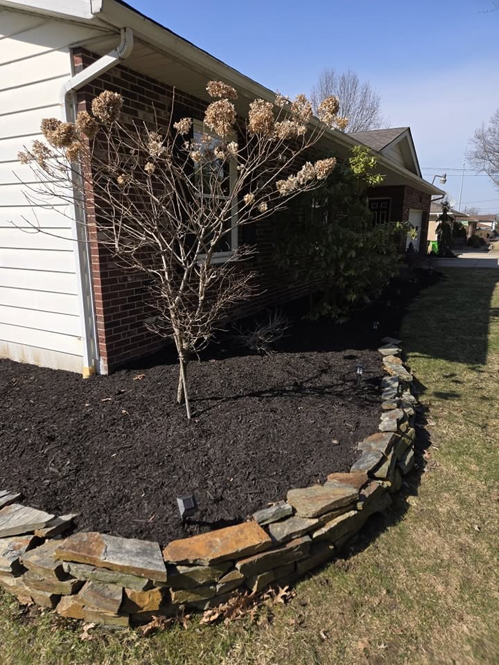 Mulch Bed with Stacked Stone Edging